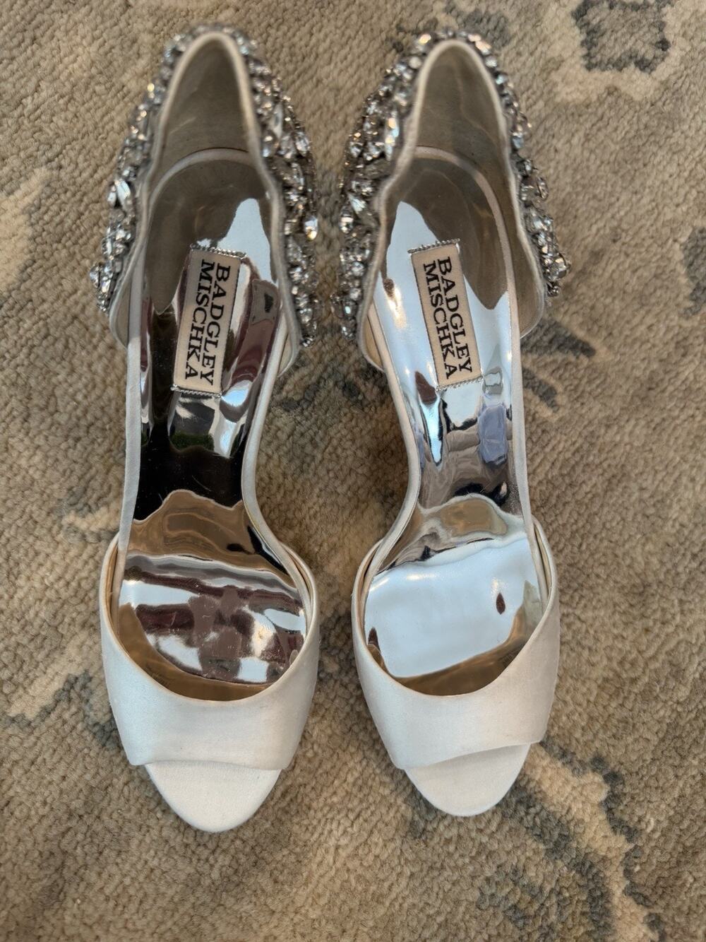 Badgley Mischka Celeste Embellished Peep Toe Heels Wedding Bridal Sz 9.5